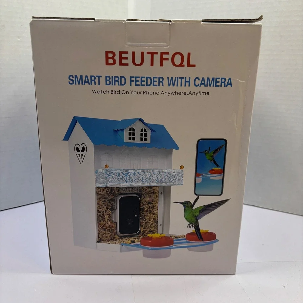 New BEUTFQL Smart Bird Feeder Camera 1080P FHD WiFi Night Vision IP65 Blue White